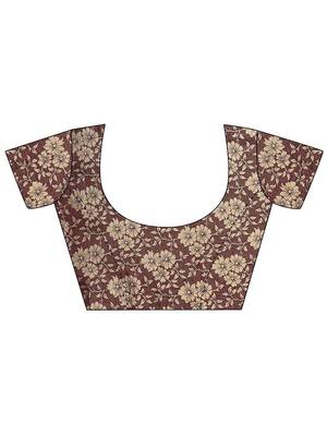 maroon printed chiffon saree with unstitched blouse piece 4