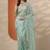 sea green embroidered nylon saree with unstitched blouse piece