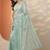 sea green embroidered nylon saree with unstitched blouse piece