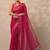 pink printed chiffon saree with unstitched blouse piece