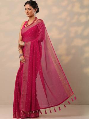 pink printed chiffon saree with unstitched blouse piece 3