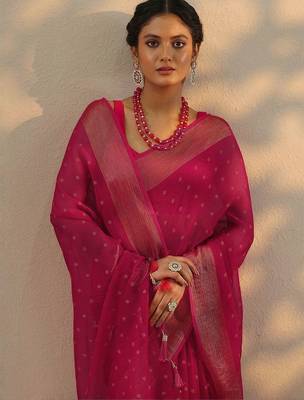 pink printed chiffon saree with unstitched blouse piece 5