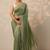 green embellished crepe sarees with unstitched blouse piece
