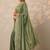 green embellished crepe sarees with unstitched blouse piece