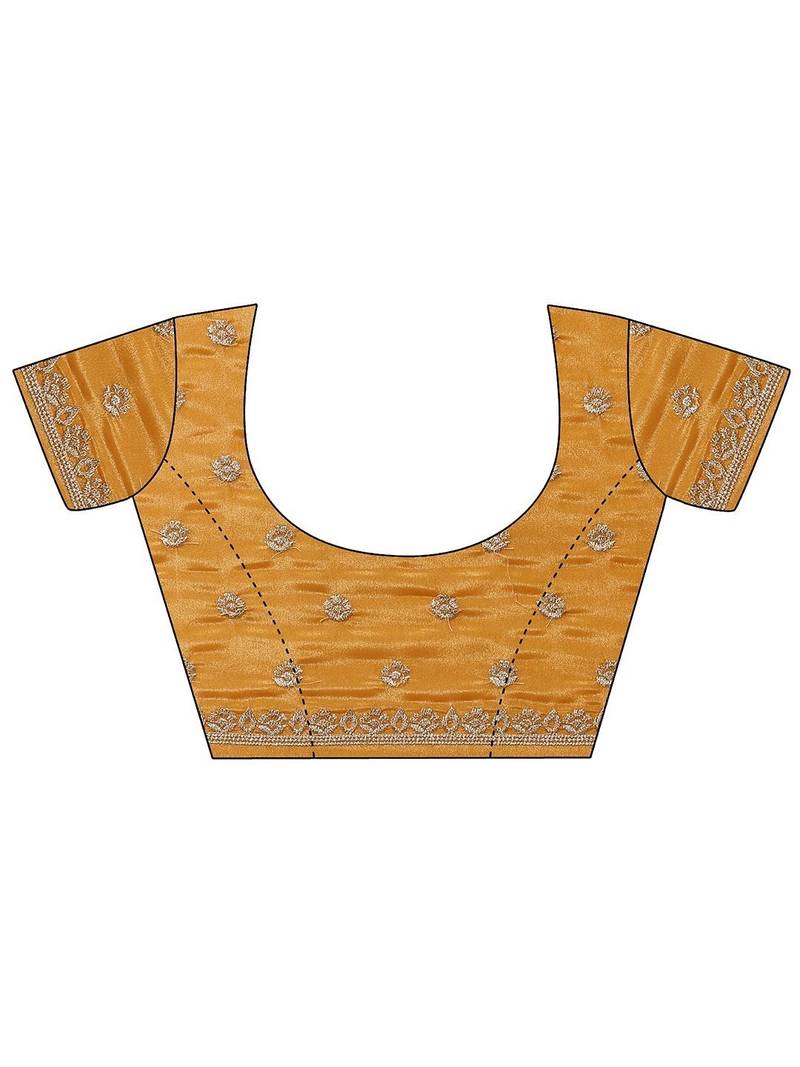 yellow embellished crepe sarees with unstitched blouse piece