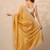 yellow embellished crepe sarees with unstitched blouse piece