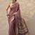 purple printed cotton blend sarees with unstitched blouse piece