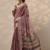 purple printed cotton blend sarees with unstitched blouse piece