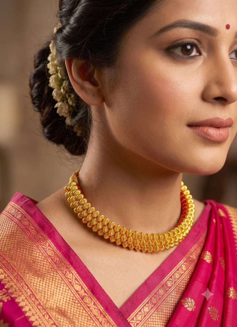 Maharashtrian gold plated thushi choker necklace for women and girls