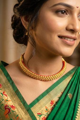 Maharashtrian gold plated thushi choker necklace for women and girls