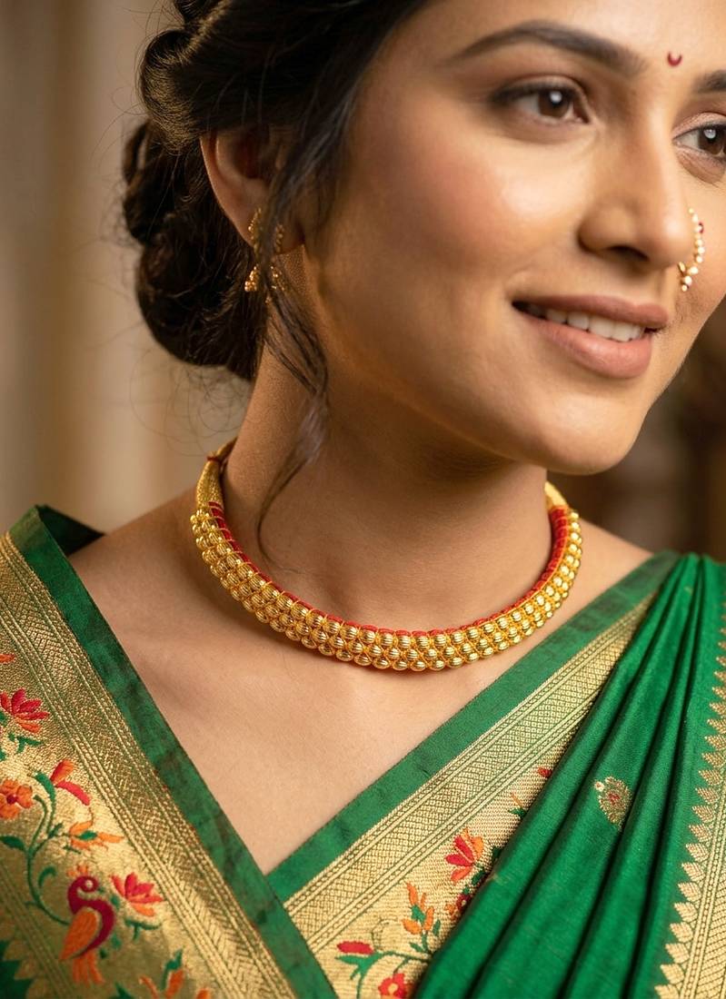 Maharashtrian gold plated thushi choker necklace for women and girls