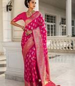 pink woven design saree with unstitched blouse piece