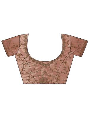 pink embroidered nylon saree with unstitched blouse piece 5