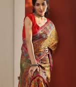 mustard printed saree with unstitched blouse piece
