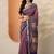 purple printed saree with unstitched blouse piece