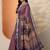 purple printed saree with unstitched blouse piece