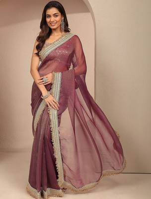 Purple maroon solid saree with unstitched blouse piece 1