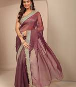 Purple maroon solid saree with unstitched blouse piece