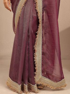 Purple maroon solid saree with unstitched blouse piece 2