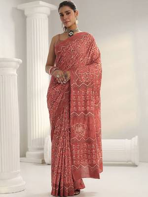 red batik print cotton saree 1