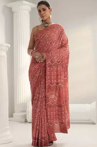 red batik print cotton saree