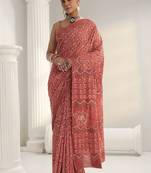 red batik print cotton saree