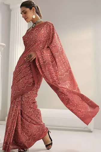 red batik print cotton saree