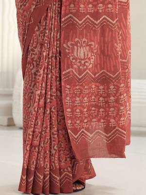 red batik print cotton saree 4