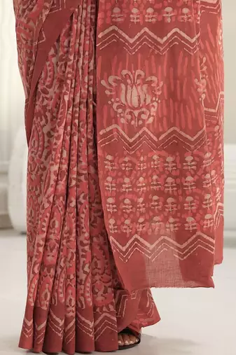 red batik print cotton saree