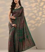 green printed saree with unstitched blouse piece