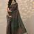 green printed saree with unstitched blouse piece