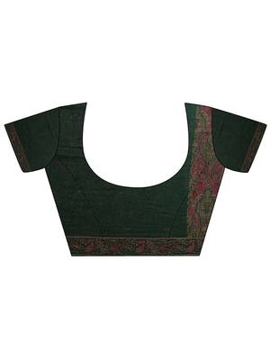green printed saree with unstitched blouse piece 4