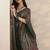 green printed saree with unstitched blouse piece