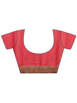 red solid saree with unstitched blouse piece 2