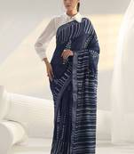 blue indigo dabu print cotton saree