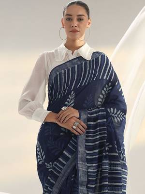 blue indigo dabu print cotton saree 4