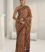 brown bagru print cotton saree