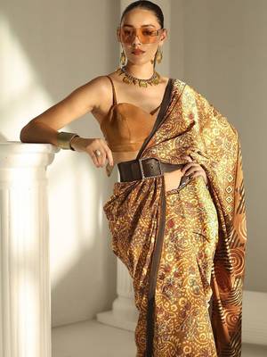 brown bagru print cotton saree 3