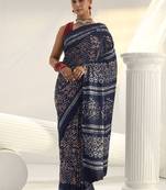 navy blue indigo dabu print cotton saree