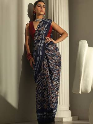 navy blue indigo dabu print cotton saree 2