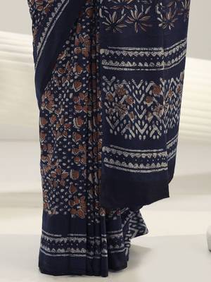 navy blue indigo dabu print cotton saree 3