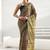 olive henna green floral dabu print cotton saree