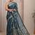 teal floral woven design saree with unstitched blouse piece