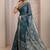 teal floral woven design saree with unstitched blouse piece