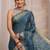 teal floral woven design saree with unstitched blouse piece
