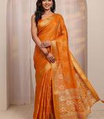 orange floral woven design saree with unstitched blouse piece