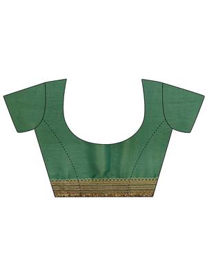 teal solid saree with unstitched blouse piece 5