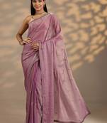 lavender embellished saree with unstitched blouse piece