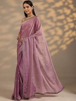 lavender embellished saree with unstitched blouse piece 3