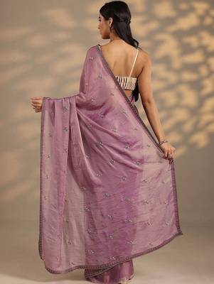 lavender embellished saree with unstitched blouse piece 4